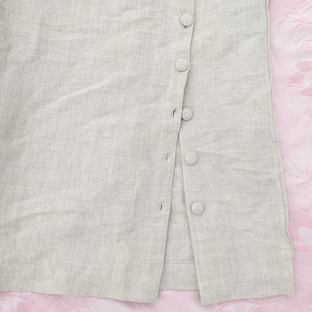 Ajaie Alaie Transitional Linen Skirt XS Beige Button Up Pencil Handmade Chakra - Picture 3 of 16